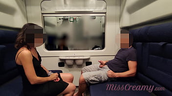 Public train masturbation and oral pleasure with teacher caught on 4K video